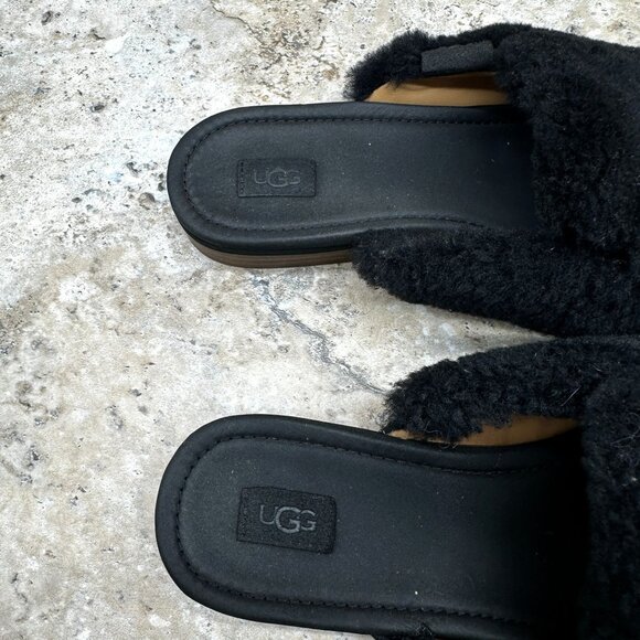 UGG Womens Janaya Cozy Mule Slides Size 8 EU 39 Black Fuzzy Leather - Picture 5 of 9